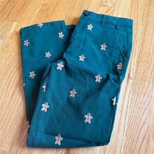 Gymboree Green Embroidered gingerbread holiday pants size 12